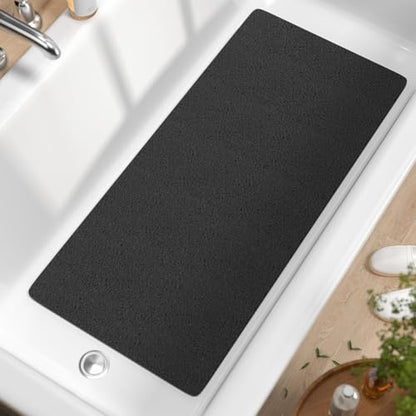 HITSLAM Bathtub Mat Non Slip, 35 x 16 Inch Long Soft PVC Loofah Shower Mat, Bath Mat for Tub Without Suction Cups, Quick Drying Bath Tub Mat for Shower and Bathroom, Easy to Clean, Black - color: Black