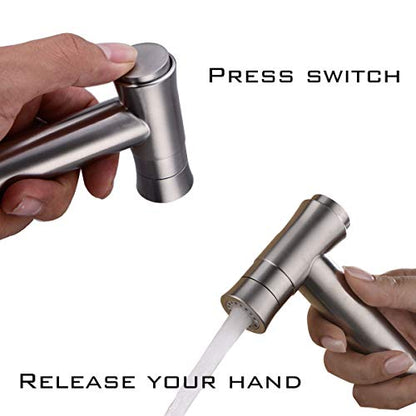 TRUSTMI Toilet Concealed Hot and Cold Bidet Spray Set,Brushed Nickel | Brass Rough-In Wall Mount,Thumb-Free Push Button Hand Held Sprayer Head, 2 Function - color: Brushed Nickel