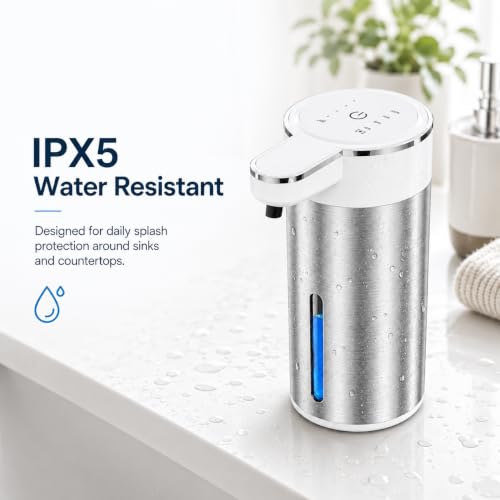 Automatic Foaming Soap Dispenser, Touchless Stainless Steel (White, Foam) | 13.5 oz Capacity, 4 Adjustable Levels, USB Rechargeable Foaming Soap Dispenser for Bathroom and Kitchen - color: White, size: Foam