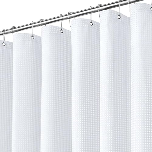 Inhousolu Fabric Shower Curtain, Waffle Weave 230 GSM Polyester, Weighted Hem, Metal Hooks Included, Water Repellent Washable, 72 x 78 Inch, White - color: White, size: 72"W x 78"L (Pack of 1)