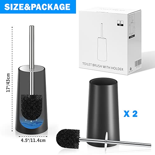 Toilet Brush and Holder, Toilet Brush with 304 Stainless Steel Long Handle, Toilet Bowl Brush for Bathroom Toilet-Ergonomic, Elegant,Durable（Black） - color: Black
