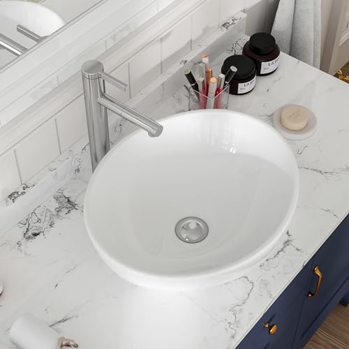 MEJE 16x13-Inch Oval White Ceramic Vessel Sink,Modern Egg Shape Bowl, Above Counter Bathroom Vanity Sink - color: Oval -White
