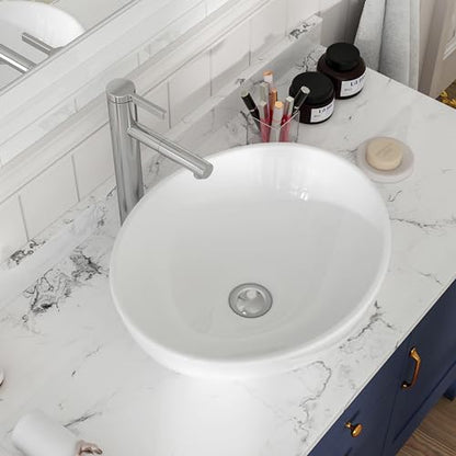 MEJE 16x13-Inch Oval White Ceramic Vessel Sink,Modern Egg Shape Bowl, Above Counter Bathroom Vanity Sink - color: Oval -White