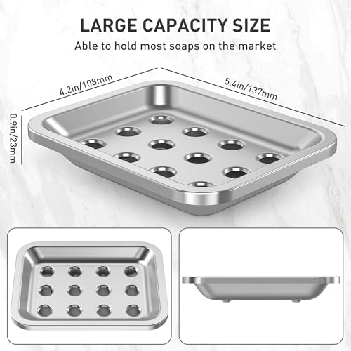 Stainless Steel Soap Dish for Kitchen Sink, Large Draining Tray | Metal Soap Holder for Bathroom, Shower, Kitchen Sink Counter, Container for Sponges, Steel wool, Scrub brushes, Anti-Rust - color: Large Round Hole