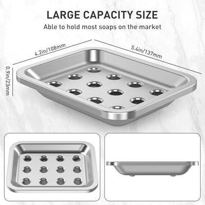 Stainless Steel Soap Dish for Kitchen Sink, Large Draining Tray | Metal Soap Holder for Bathroom, Shower, Kitchen Sink Counter, Container for Sponges, Steel wool, Scrub brushes, Anti-Rust - color: Large Round Hole