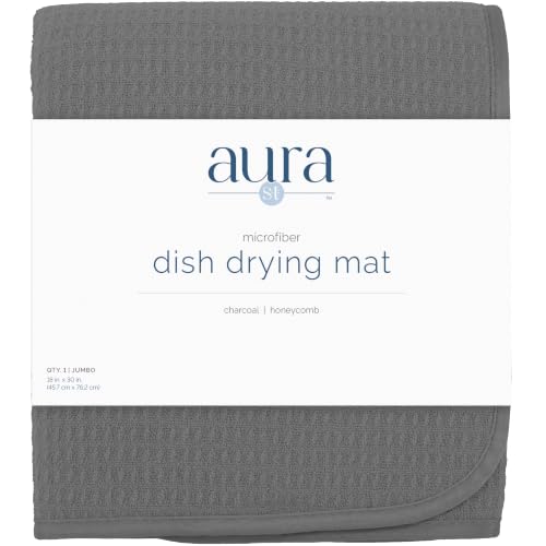 S&T INC. Dish Drying Mat, 18" x 30", Jumbo, Charcoal Grey | Absorbent Microfiber, XXL Kitchen Counter Mat for Dishes, Utensils, Pots and Pans, Machine Washable - size: 18" x 30"