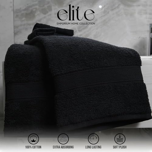 ELITE Emporium Home Collection 8-Piece Cotton Bath Towel Set - Ultra Soft, 550 GSM, Quick-Dry - Bath Sheet, Bath Towels, Hand Towels, Washcloths, Bath Mat - Luxury Bathroom Towel Set (Black) - color: Black