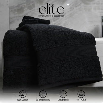 ELITE Emporium Home Collection 8-Piece Cotton Bath Towel Set - Ultra Soft, 550 GSM, Quick-Dry - Bath Sheet, Bath Towels, Hand Towels, Washcloths, Bath Mat - Luxury Bathroom Towel Set (Black) - color: Black