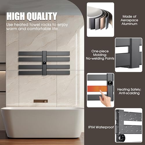 K&KALONZO Electric Towel Warmer Wall Mount Heated Rack Timer, 8-Bar,Black | Fast Heat in 2 Min, 3 Heat Levels, Anti-Scald, NTC Safety, Plug-in/Hardwired Aluminum Towel Warmer for Bathroom - color: Black, size: 8-Bar