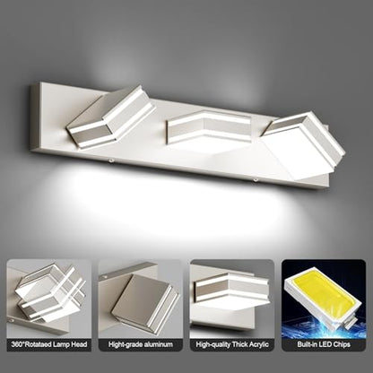 Ralbay 24inch Brushed Nickel Bathroom Vanity Lights 3-Light Metal Acrylic LED Modern Bathroom Wall Lighting Fixtures - color: Brushed Nickel, size: 24 inch