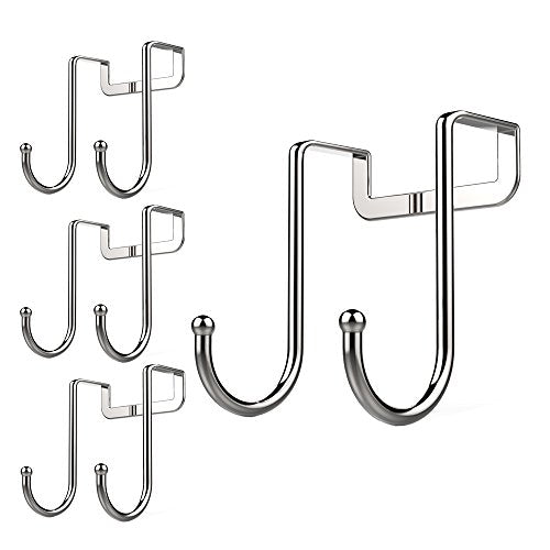 Over Cabinet Drawer Double Hooks 304 Stainless Steel Narrow Door Hook for Kitchen, Bathroom, Drawer, Wardrobe Door, Cabinet Door, Office Cubicle Partition Hook Pack of 4