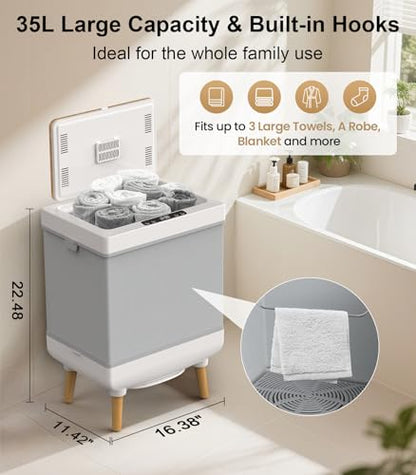Towel Warmer, 35L Folding Hot Towel Warmer for Bathroom, Heating & Drying Modes, Timer Function, LED Display, Built-in Hooks, Fits Up to Two 70"X80" Oversized Towels, Large Blankets, Bathrobes