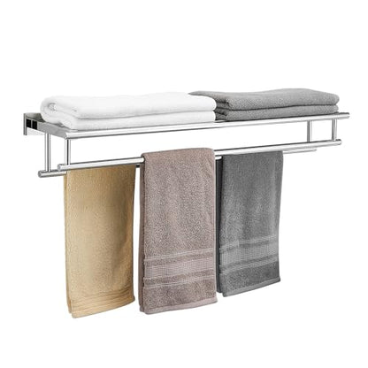 Bathroom Towel Rack with Double Towel Bar 32 Inch Bathroom Hotel Shower Shelf SUS304 Stainless Steel Modern Wall Mounted Holder Polished Chrome - color: Polished Chrome, size: 32 Inch/ 80cm