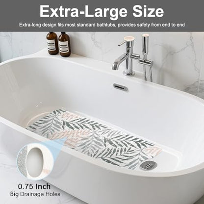Large Shower Mat Non Slip, Yonala Premium Anti Slip Bath Mat for Tub, 40 x 16 Inch Extra Long Bathtub Mat with Suction Cups and Drain Holes, Easy Clean - color: Leaf