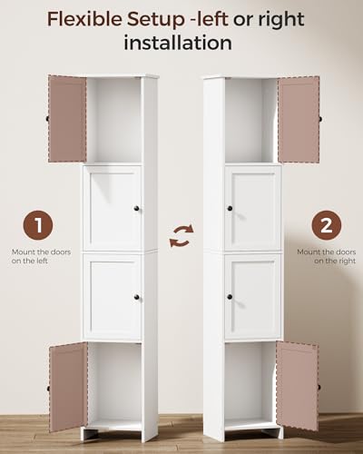 Slim Bathroom Storage Cabinet, Tall Narrow Bathroom Cabinet | Skinny Freestanding Floor Cabinet for Small Spaces, Bathroom, Living Room, 9.8"D x 11.8"W x 60.6"H, White