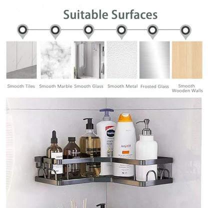 Durable Rustproof Shower Caddy 5 Pack, Stainless Steel Bathroom Storage Accessories, No Drilling Adhesive Shower Organizer, Hanging Bathroom Rack Shelves with Soap Razor Holder Set, Black