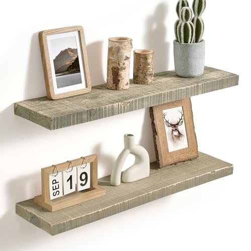 Axeman 30 Inch Rustic Wooden Floating Shelves for Wall|Solid Reclaimed Wood Wall Mounted Shelves with Invisible Brackets for Books Bathroom Kitchen Storage|8 Inch Deep|2 Pack, Grey - color: Grey, size: 30inch