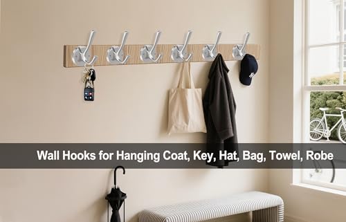 TOFIIGREM Brushed Nickel Robe Hooks Towel Hooks, 3 Pack Coat Hook Heavy Duty Mudroom Hook Double Bathrobe Hook Wall Mounted, Hat Hooks for Entryway Bathroom Kitchen Closet - color: Silver, size: 3 Pack