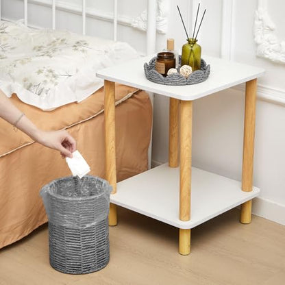 Ctosree 1.3 Gallons Small Wicker Trash Can with Lid Handle Woven Wicker Rattan Bathroom Waste Basket Boho Trash Basket with 100 Plastic Garbage Bags for Bedroom Office Laundry (Scalloped Style, Gray) - color: Gray, size: 1.3 Gallons, style: Scalloped Styl