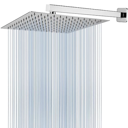 Voolan All Metal Shower Head with Extension Arm, Stainless Steel Waterfall Rainfall Showerheads, High Flow Bathroom Square Rain Shower Head (12’’ Shower Head with 16’’ Shower Arm, Chrome) - color: Chrome, size: 12’’ Shower Head with 16’’ Shower Arm