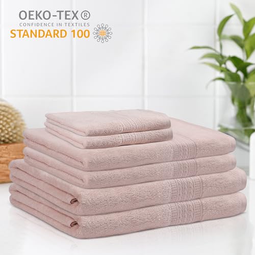 ESSELL 24/7 Aurora Collection 6 Piece Bath Towel Set, 100% Cotton, Durable, Quick Dry & Light Weight, 2 Bath Towels, 2 Hand Towels, 2 Washcloths - Blush - color: Blush