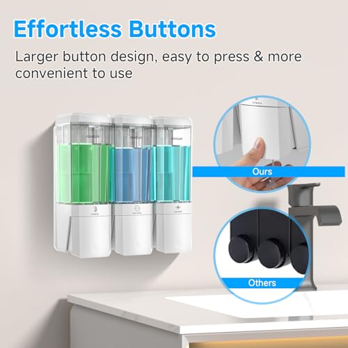 Shampoo and Conditioner Dispenser,GlintGath Shower Dispenser 3 Chamber No Drill Shampoo Dispenser for Shower Wall Mounted Shower Soap Dispenser for Bathroom Hotel,Large Capacity 3 * 500ML,White1 - color: Clear White 3 Chamber