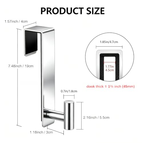 WUIVIUT Over Door Hooks, Metal Door Hook for Hanging, Door Rack for Towel, Bathroom,Bedroom,Holder for Clothes (Polished Chrome, T Shape 2 Pack, Fits 1-3/4'' Thick) - size: T Shape 2 Pack, Chrome