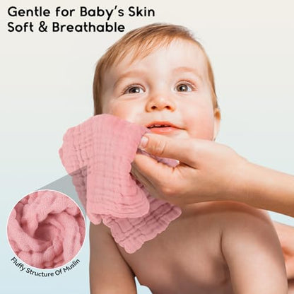 Unnivoll Muslin Burp Cloths Baby 12''X12'', Baby Washcloths 6 Pack, 100% Cotton Baby Wash Cloths Absorbent and Soft for Newborn Infants Kids Boys Girls - Gradient Pink - color: Gradient Pink