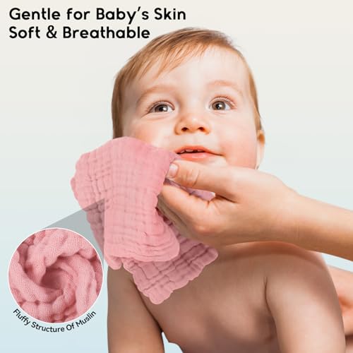 Unnivoll Muslin Burp Cloths Baby 12''X12'', Baby Washcloths 6 Pack, 100% Cotton Baby Wash Cloths Absorbent and Soft for Newborn Infants Kids Boys Girls - Gradient Pink - color: Gradient Pink