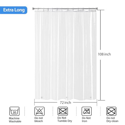 Super Extra Tall Clear 9ft Shower Curtain 108 inches Long for Patio | 72x108" Transparent Plastic PEVA Vinyl Waterproof Liner with 3 Magnets, 12 Pack Stainless Steel Hooks Included - color: Clear, size: 72"W x 108"L (Pack of 1)