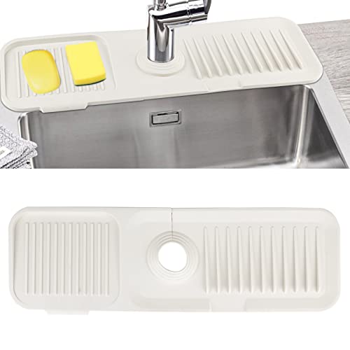 Sink Splash Guard Silicone Sink Faucet Mat Sink Accessories | for Kitchen, Bathroom, Sink Sponge Holder (White) - color: White