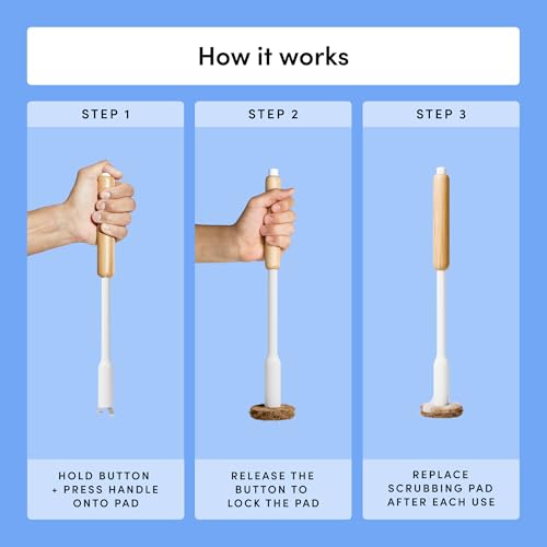 TUSHY Toilet Brush 2.0 Set with Holder, 8 Coconut Husk Scrubbing Pads | Cleanser-Infused and Disposable, Planet Friendly Refills in Lemon and Tea Tree Scents - style: Brush Starter Kit
