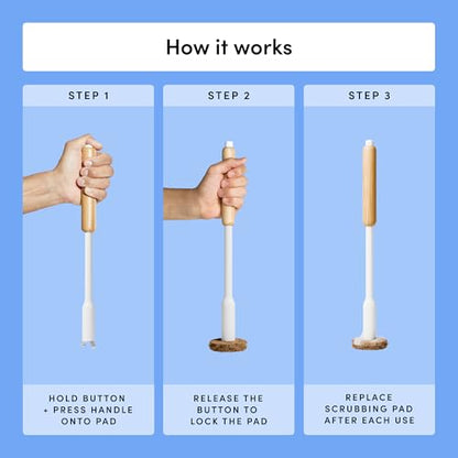 TUSHY Toilet Brush 2.0 Set with Holder, 8 Coconut Husk Scrubbing Pads | Cleanser-Infused and Disposable, Planet Friendly Refills in Lemon and Tea Tree Scents - style: Brush Starter Kit