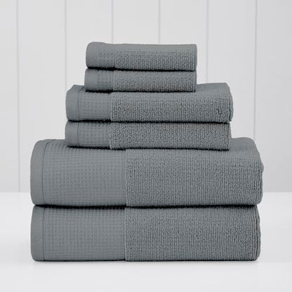 Modern Threads Waffle-Rib 6-Piece Towel Set – Premium Cotton Bath Towels, Ultra-Absorbent & Soft, Elegant Waffle Texture for Bathroom & Spa, Carbon - color: Carbon
