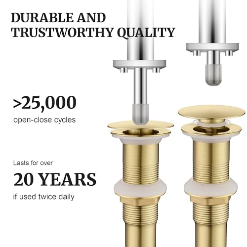 Pop up Sink Drain Stopper Without Overflow Brushed Gold for Bathroom Vessel Vanity Sink Art Basin, Big Cap Sink Drain Without Overflow, Metal Pop-up Drain Strainer with Detachable Basket Stopper - color: Gold Brushed, style: without overflow