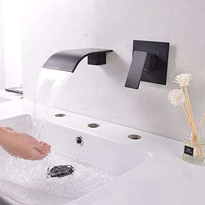 Matte Black Waterfall Faucet Wall Mount,Brass Bathroom Waterfall Tub Faucet,Wall Mounted Bathtub Filler Tap,KHBPB01U - color: Matte Black, size: 1 Handle Style A