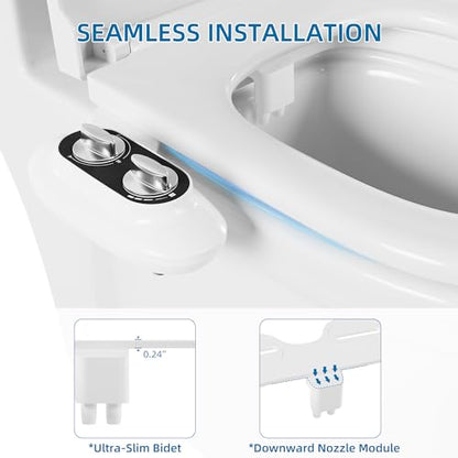 Ultra-Slim 3-in-1 Bidet Attachment for Toilet, Self-Cleaning Dual Nozzles for Posterior & Feminine Wash, Adjustable Water Pressure, Easy Install (Black) - color: Black, Solo Cold