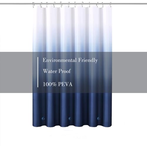 Shower Curtain Liner 72 x 72, Plastic Waterproof 4G Lightweight Shower Liner for Bathroom, with Grommets Holes and 3 Heavy Duty Magnetic Weights - color: Gradient Dark Blue