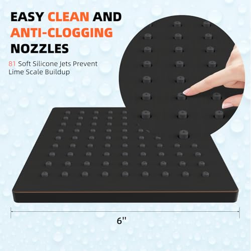 Hibbent cUPC Certified Thick Metal 6'' Rain Shower Head, Oil Rubbed Bronze | High Pressure Shower Head, Bathroom Waterfall Shower Heads, High Flow Fixed Showerheads with Adjustable Brass Ball Joint - color: Oil Rubbed Bronze, style: Square 6''