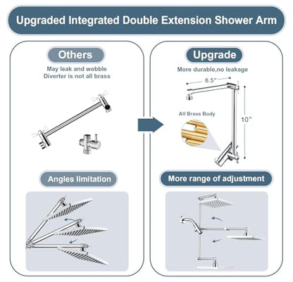 BRIGHT SHOWERS High Pressure Rain Shower Head Combo with Double Extension Arm, 8 Inch Rainfall Shower Head with Handheld Spray, Height Adjustable Dual Square Showerhead Set, Chrome - color: Chrome, style: Dual Shower Head with Extension Arm