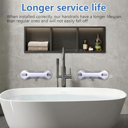 2-Pack Grab Bars for Shower :3 Strong Suction Cups, No-Drill Removable Safety Handrails for Seniors, Elderly and Disabled – Waterproof Bathroom Shower Handle for Toilet, Tub and Shower
