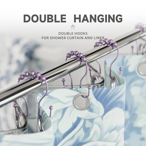 Bathway Shower Curtain Hooks, Shower Curtain Rings Rust Proof Double Hook Shower Curtain Hooks, 12 Pcs Purple Shower Hooks for Shower Curtain, Shower Rings for Curtain, Metal Shower Rod Hooks - color: Purple