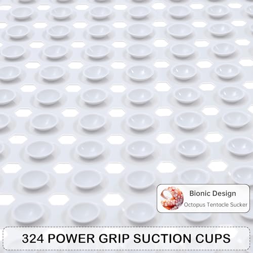 Non-Slip Bathtub and Shower Mats, Power Grip Bath Mat 35 x 16.3 Inch with Suction Cups and Drain Holes for Tub Bathroom Floor Safety, Machine Washable Soft Bathmat, White - color: White