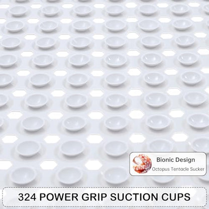 Non-Slip Bathtub and Shower Mats, Power Grip Bath Mat 35 x 16.3 Inch with Suction Cups and Drain Holes for Tub Bathroom Floor Safety, Machine Washable Soft Bathmat, White - color: White