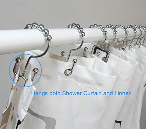 Metal Double Glide Roller Shower Curtain Hooks Rings, Nickel,12pcs | 100% Stainless Steel, Curtain Hooks Rings for Bathroom Shower Rods Curtains and Liners, Easy Glide Rollers - color: Nickel