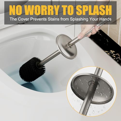 Toilet Brush and Holder, Toilet Cleaner Bowl Set with Two Brush with Extra Long Handle, Durable Bristles Toilet Scrubber and Covered Holder, Drip-Proof Stainless Steel Brushed Nickel - color: Brushed Nickel