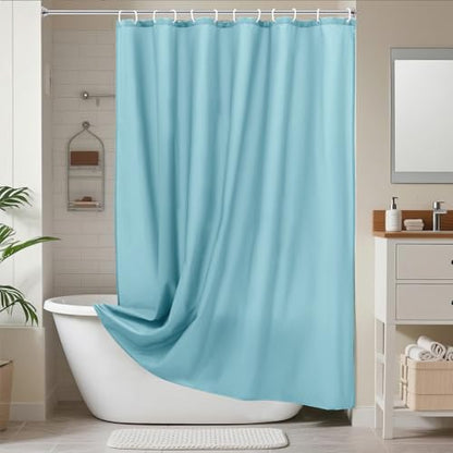 AooHome Stall Size 48x72 inch Shower Liner, Fabric Solid Color Bathroom Curtain with Hooks, Weighted Hem, Water Repellent, Blue - color: Blue, size: 48"W x 72"L (Pack of 1)