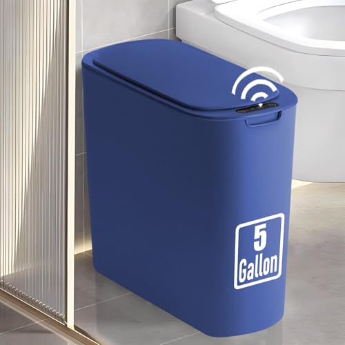 TIPGO 5 Gallon Motion Sensor Bathroom Trash Can with Lid, Automatic Garbage Can Touchless, Smart Plastic Waste Basket for Narrow Spaces, Bathroom, Office, Bedroom, Living Room (Blue) - color: Blue