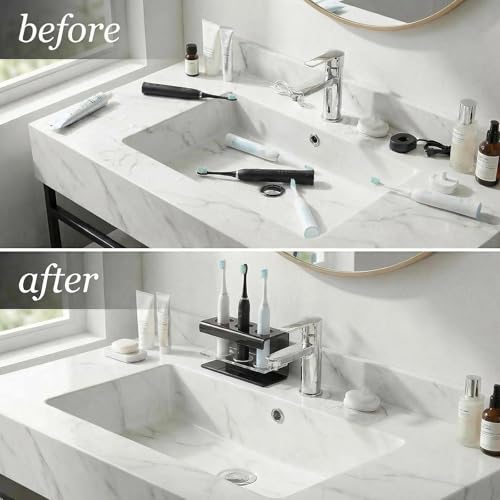 3 Slots Acrylic Electric Toothbrush Holders for Bathrooms(Black) | Tooth brush and Toothpaste Holder,Countertop use or Wall Mounted, small bathroom counter organizer,toothbrush stand - size: 3 slot