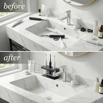 3 Slots Acrylic Electric Toothbrush Holders for Bathrooms(Black) | Tooth brush and Toothpaste Holder,Countertop use or Wall Mounted, small bathroom counter organizer,toothbrush stand - size: 3 slot